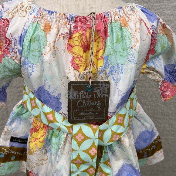 Matilda Jane Girls Top Size 2 White Multi Floral Chasing Firefly's Peplum Tunic - Picture 7 of 9